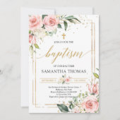 Bohemische Taufe Rosa Blütengold Glitzer Einladung (Vorderseite)