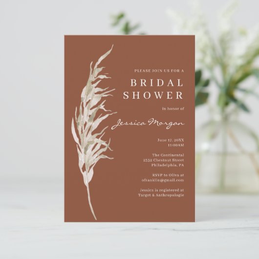 Bohemische Terracotta Bridal Dusche Einladung Kart (Stehend Vorderseite)