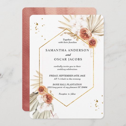 Bohemische Terracotta, getrocknet Palmblättern und Einladung (Vorne/Hinten)