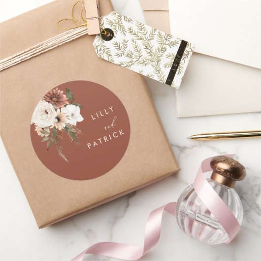 Bohemische Terracotta-Hochzeit Runder Aufkleber (Schenken)