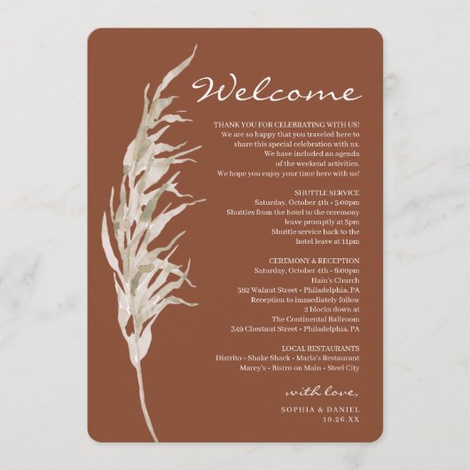 Bohemische Terracotta Hochzeit Willkommensreise Programm (Vorderseite)