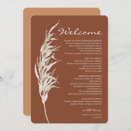 Bohemische Terracotta Hochzeit Willkommensreise Programm (Vorne/Hinten)