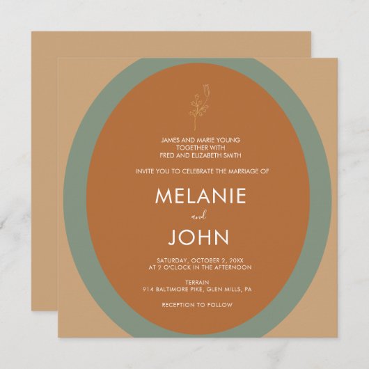 Bohemische Terracotta Sage Grüne Hochzeit Einladun Einladung (Vorne/Hinten)