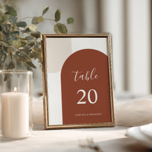 Bohemische Terrakotta-Bogen-Hochzeitstisch-Nummer Tischnummer