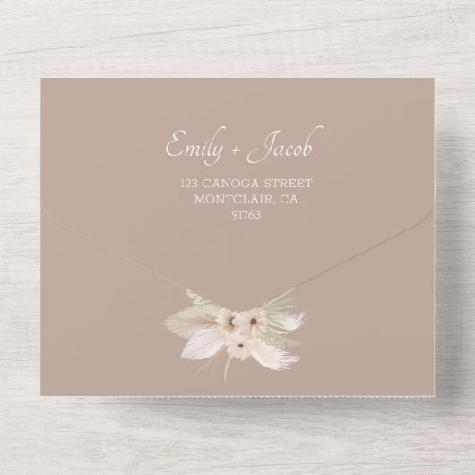 Bohemische Tropenblumenhochzeit All In One Einladung (Rückseite)