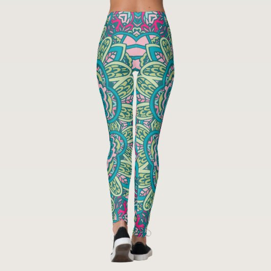 Bohemische türkisfarbene und rosafarbene Einrichtu Leggings (Rückseite)