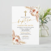 Bohemische und Pampas Grass Taufe Christening Einladung (Stehend Vorderseite)