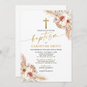 Bohemische und Pampas Grass Taufe Christening Einladung (Vorne/Hinten)