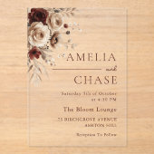 Bohemische Vintage Blumenhochzeit Acryleinladungen (Vorderseite)