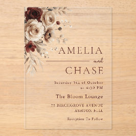 Bohemische Vintage Blumenhochzeit Acryleinladungen