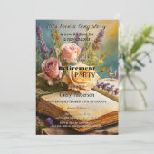 Bohemische Vintage Bücher - Blumenruhestand Einladung (Stehend Vorderseite)
