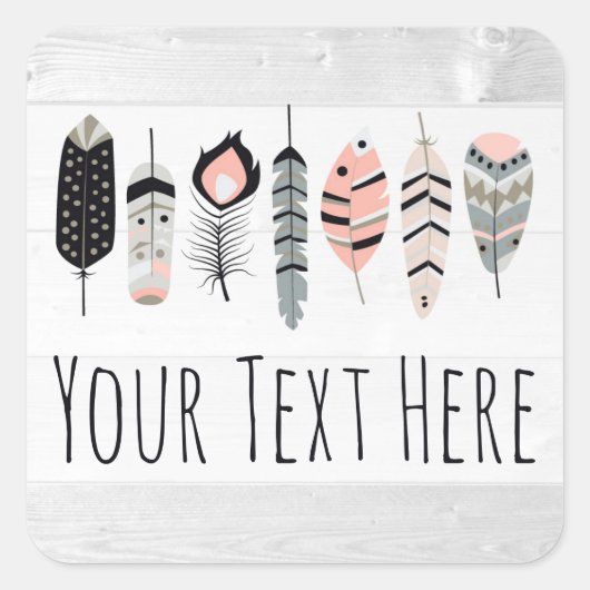 Bohemische Vogelfedern im Rosa-Tribal-Chic Quadratischer Aufkleber (Vorderseite)