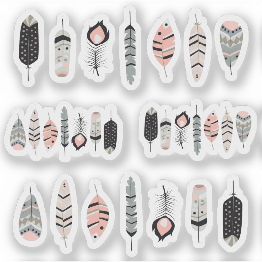 Bohemische Vogelfedern in rosa Blush-Planer Aufkleber (Vorderseite)