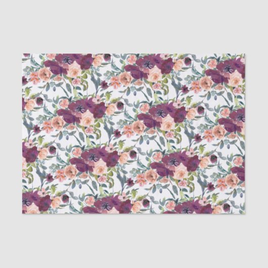 Bohemische Wasserfarbe Große Blumenmuster Seidenpapier (Vorderseite)