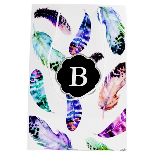 Bohemische Wasserfarbenfedern und Anfangsbuchstabe Mittlere Geschenktüte