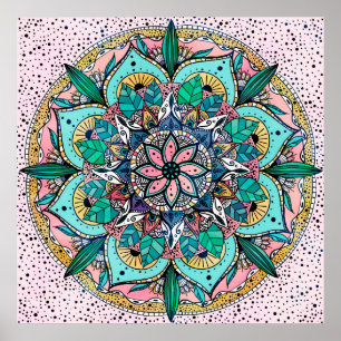 Bohemische Wasserfarbenflorale Mandala Poster