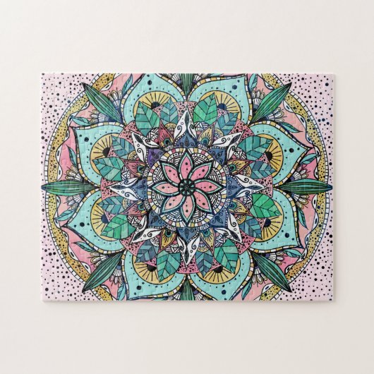 Bohemische Wasserfarbenflorale Mandala Puzzle (Horizontal)