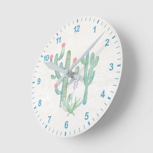 Bohemische Wasserfarbenkaktus Runde Wanduhr (Winkel)
