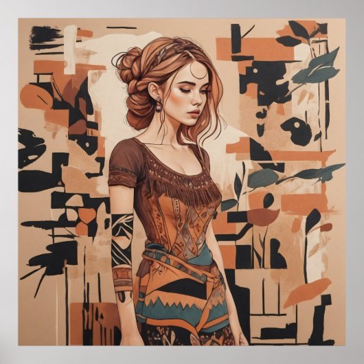 Bohemische weibliche Illustration Poster (Vorne)