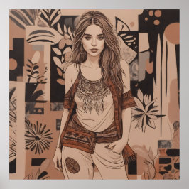 Bohemische weibliche Illustration Poster