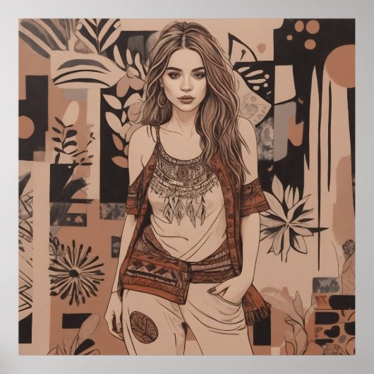 Bohemische weibliche Illustration Poster (Vorne)