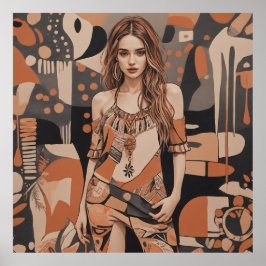 Bohemische weibliche Illustration Poster