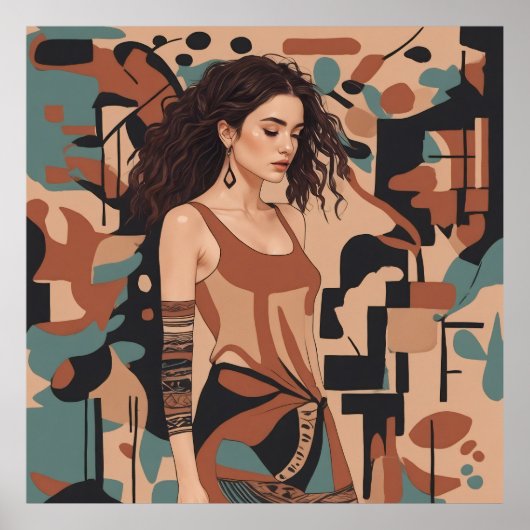 Bohemische weibliche Illustration Poster (Vorne)