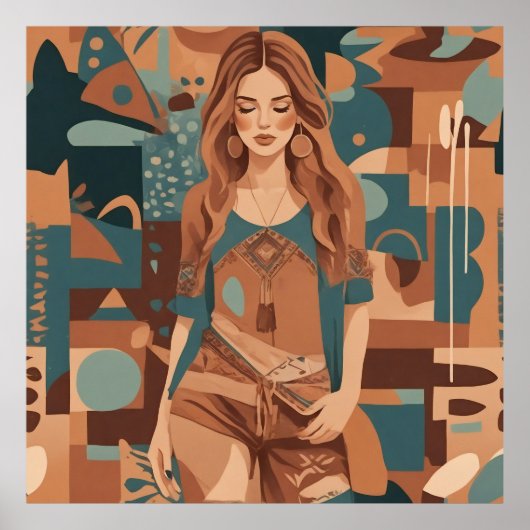 Bohemische weibliche Illustration Poster (Vorne)