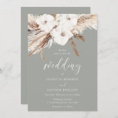Bohemische weiße Blume zeigen Grüne Hochzeit Einladung (Vorne/Hinten)