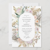 Bohemische, weiße und cremefarbene Hochzeit Einladung (Vorderseite)