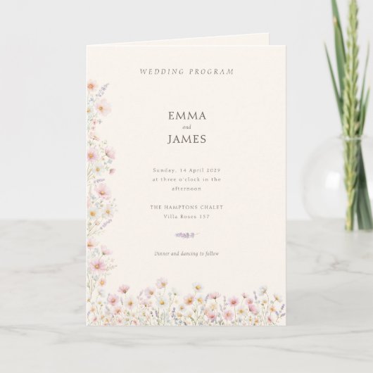 Bohemische Whimsical Wildblumen Hochzeitsprogramm Programm (Vorderseite)