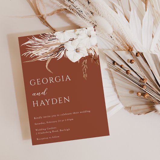 Bohemische White Floral & Terracotta Hochzeit Einladung