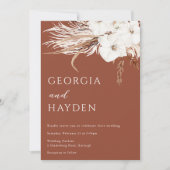 Bohemische White Floral & Terracotta Hochzeit Einladung (Vorderseite)