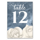 Bohemische White Rose Dusty Blue und Silver Weddin Tischnummer (Rückseite)