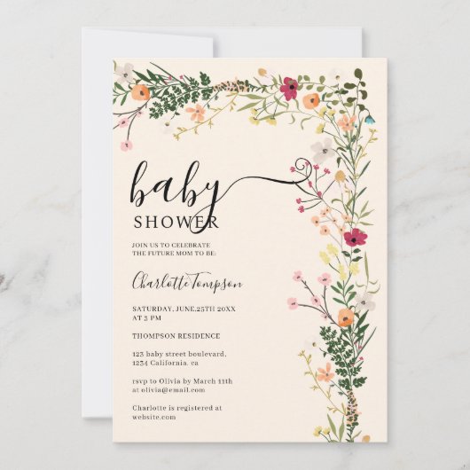 Bohemische Wiesenwild-Blume Frühjahrsdusche Einladung (Vorderseite)