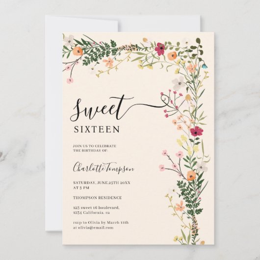 Bohemische Wiesenwild Blume Frühling süß 16 Einladung (Vorderseite)