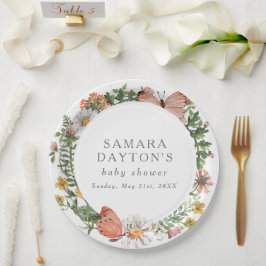 Bohemische Wildblume Butterfly Babydusche Pappteller