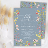 Bohemische Wildblume Girl Blue Baby Dusche Einladung
