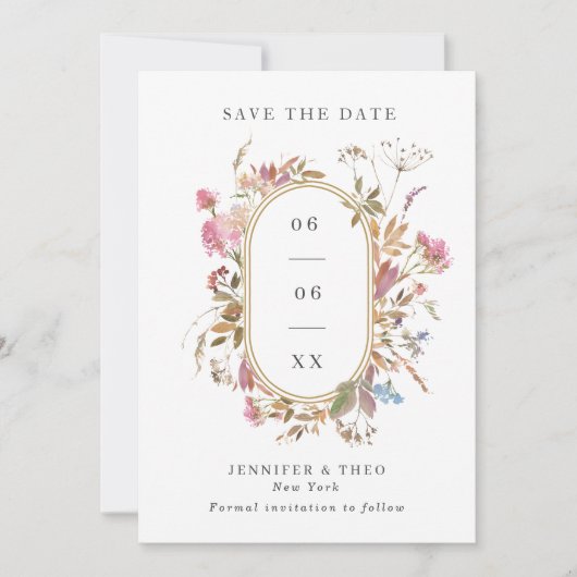 Bohemische Wildblume Pille Rahmen Hochzeitsstift F Save The Date (Vorderseite)