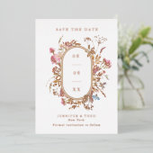 Bohemische Wildblume Pilzrahmen Hochzeitskeil Foto Folieneinladung (Stehend vorne)