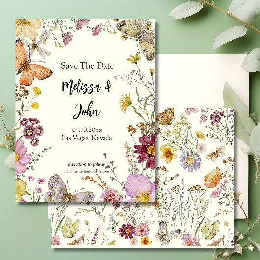 Bohemische Wildblume Save the Date floral Postkarte