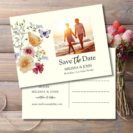 Bohemische Wildblume Save the Date floral Postkarte