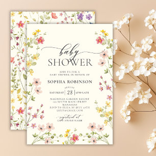 Bohemische Wildblume Wiese Baby Dusche Einladung