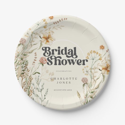 Bohemische Wildblumen Foto Arch Brautparty Pappteller (Vorderseite)