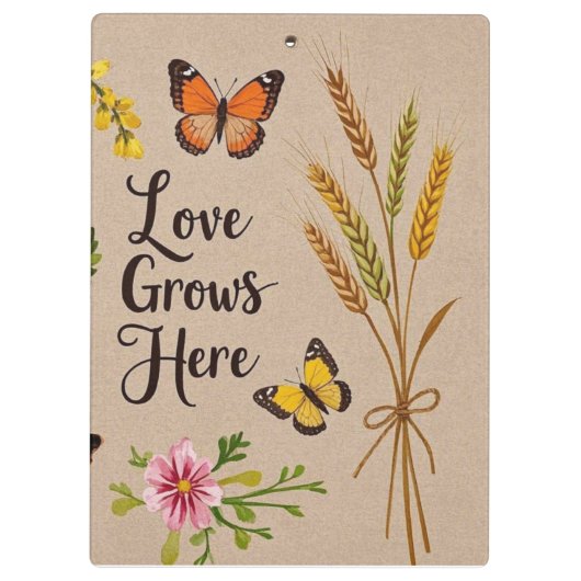 Bohemische Wildblumen, Schmetterlinge, Weizenhalme Klemmbrett (Rückseite)