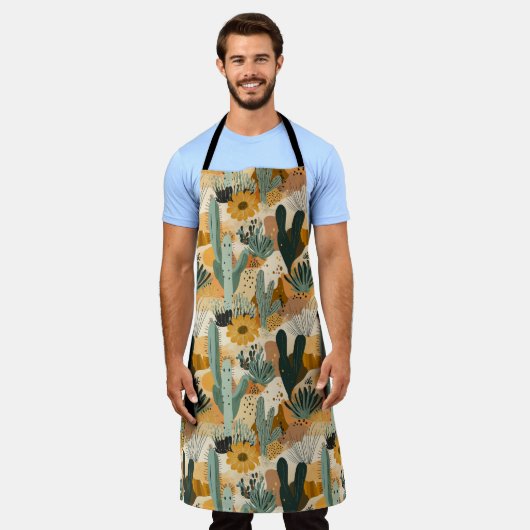 Bohemische Wüstenkaktus All-over-Print-Schürze Schürze (Getragen)