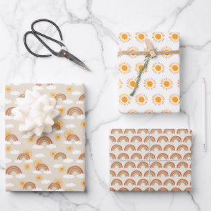 Bohemische Wüstenrost- und Sonnenmuster Geschenkpapier Set