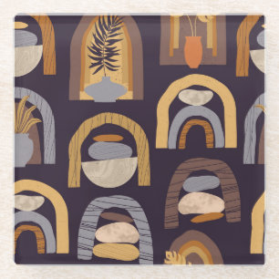 Bohemischer Abstract: Minimalistischer Vintage-Cha Glasuntersetzer