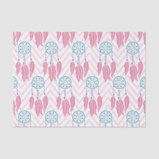 Bohemischer Aquamariner rosafarbener Dreamcatcher  Seidenpapier (Vorderseite)