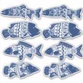 Bohemischer blauer Blütenfisch Gemustert Aufkleber (Vorderseite)